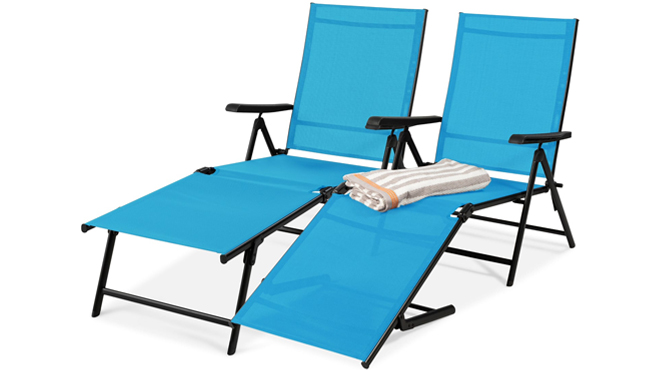 Patio Chaise Recliner Lounge Chairs 2 Pack in Sky Blue Colors