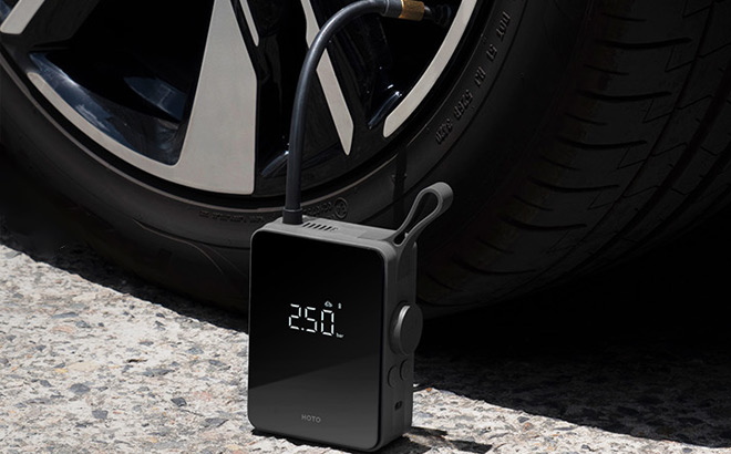 Portable Tire Inflator on the Ground