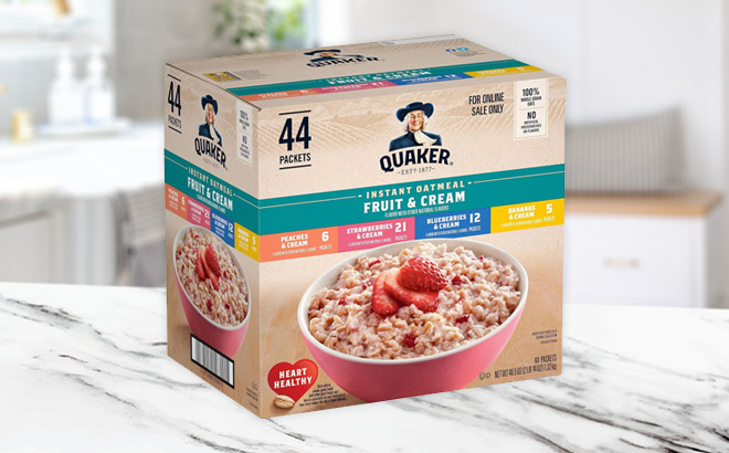 Quaker Instant Oatmeal Fruit Cream Variety Pack on the Table