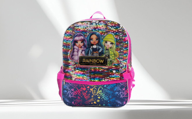 Rainbow High 5 Piece Backpack on a Table