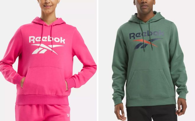 Reebok Identity Big Logo Fleece Hoodie and Identity Fleece Stacked Logo Pullover Hoodie