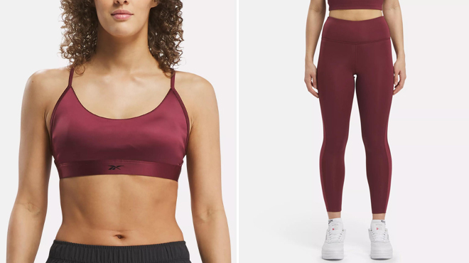 Reebok Lux Shine Strappy Bra and Reebok Id Train Mesh Leggings