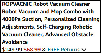 Ropvacnic Robot Vacuum Cleaner Order Summary