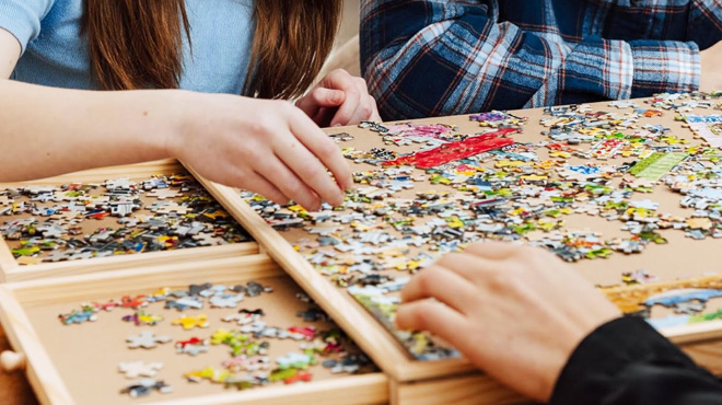 Rotating Jigsaw Puzzle Board with Drawers