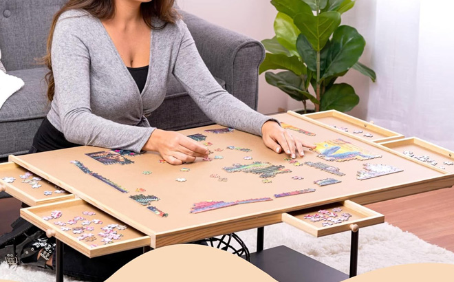 Rotating Puzzle Table with Drawers