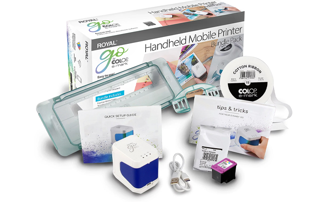 Royal GO E Mark Handheld Mobile Printer with HP Ink Accessories