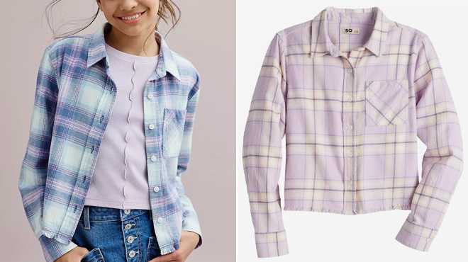 SO Girls 6 20 Cropped Flannel Shirt in Regular Plus Size