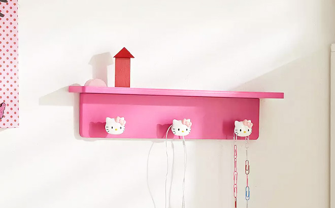 Sanrio Hello Kitty 3 Hook Hanging Wall Shelf