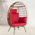 Sanstar Patio Egg Chair with Red Cushioned Seat on the Ground