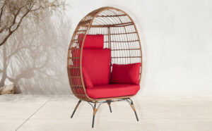 Sanstar Patio Egg Chair with Red Cushioned Seat on the Ground