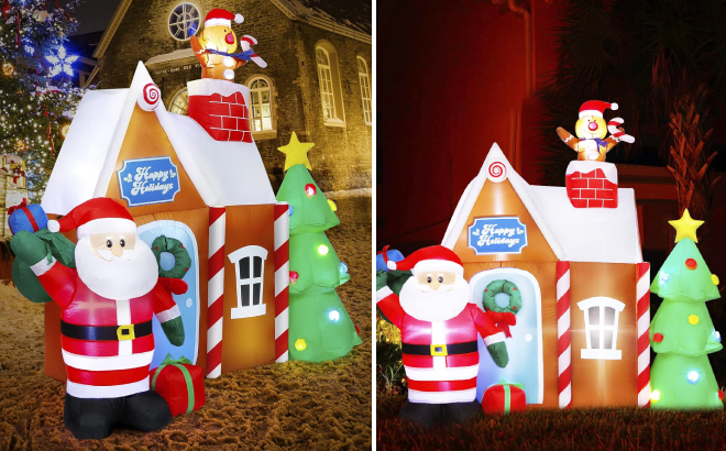 ShinyDec 7 Foot Christmas Inflatable Gingerbread House with Santa Clause