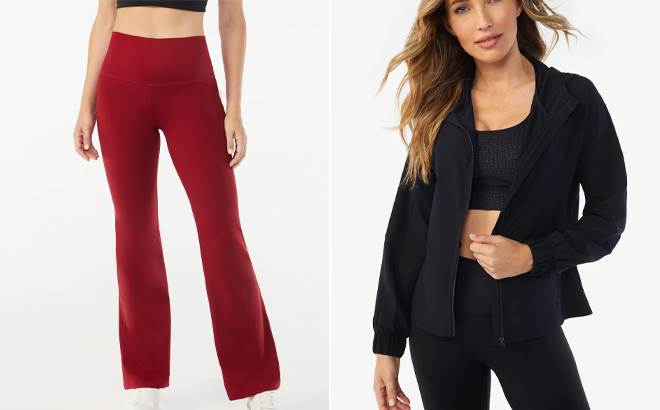 Sofia Active by Sofia Vergara Womens High Waist Studio Fit and Flare Pants and Stretch Woven Performance Jacket