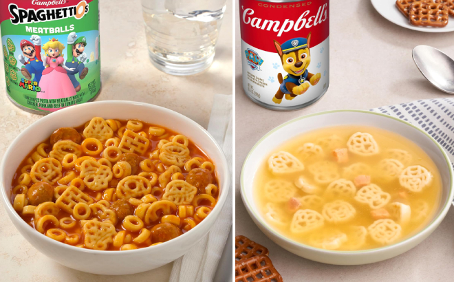 SpaghettiOs x Super Mario Bros Canned Pasta and PAW Patrol Kids Soup