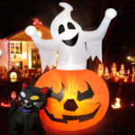 Spooky Pumpkin Witchs Black Cat Combo Inflatable