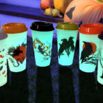 Starbucks Fall 2022 Reusable Hot Cups with Lids Glow in the Dark Halloween 6 cups 16 oz each