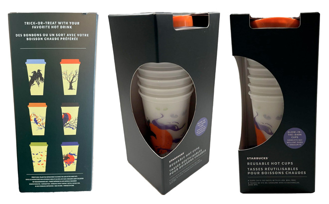 Starbucks Fall 2022 Reusable Plastic Hot Cups with Lids Glow in the Dark Halloween