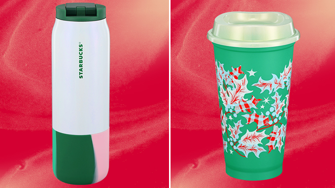 Starbucks Striped Silicone Sleeve Tumbler and Iridescent Glow in the Dark Pearl Hot Cup