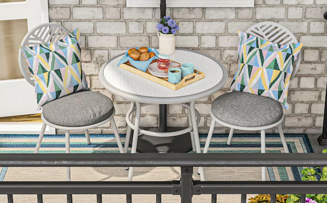 Style Selections Clearwater 3 Piece Gray Bistro Patio Dining Set on the Balcony