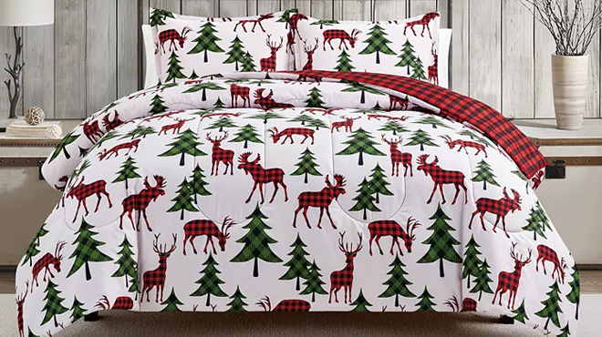 Sunham Plaid Deer Reversible 3 Pc Comforter Set