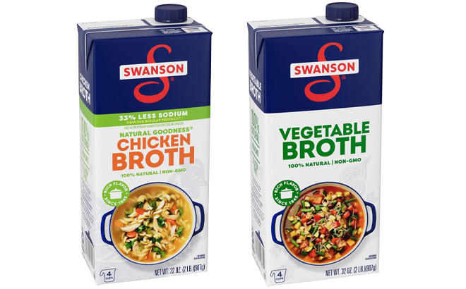 Swanson Natural Goodness Lower Sodium Chicken Broth and 100 Natural Vegetable Broth