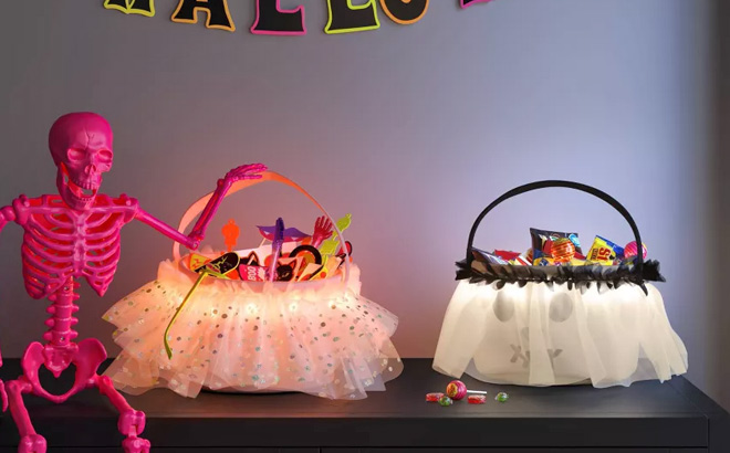 Target Light Up Halloween Pails with a Skeleton Figure