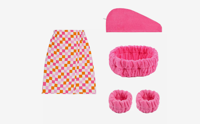 The Big One 5 Piece Bath Wrap Set in Multi Checker Color