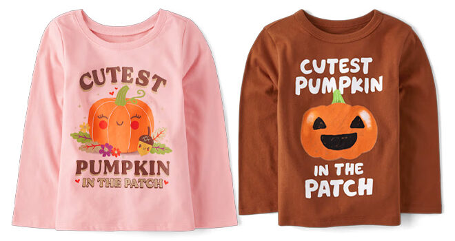 The Childrens Place Baby And Toddler Girls Cutest Pumpkin Graphic Tee and Baby And Toddler Boys Cutest Pumpkin Graphic Tee