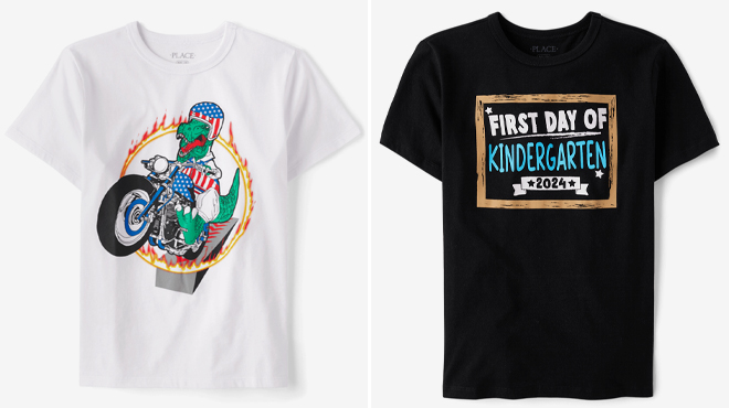 The Childrens Place Boys Americana Dino Graphic Tee and The Childrens Place Boys First Day Of Kindergarten Graphic Tee