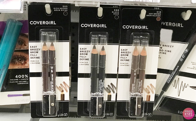 Three CoverGirl Brow and Eye Pencils on a Shelf at CVS