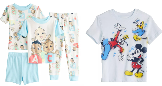 Toddler Boy Cocomelon 4 Piece Graphic Pajama Set and Disneys Mickey Mouse Friends Baby Toddler Boy Graphic Tee by Jumping Beans