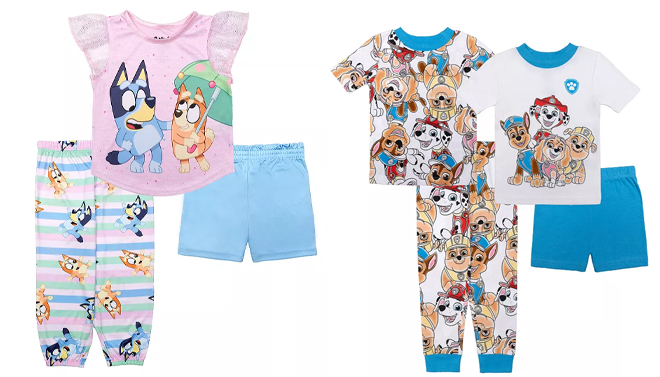 Toddler Girl Bluey Top Bottoms Pajama Set and Toddler Boy Paw Patrol 4 Piece Pajama Set