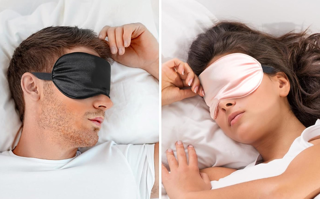 Two People Wearing the Silk Eye Mask for Sleeping