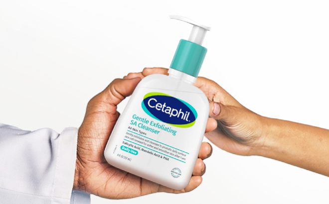 Two Persons Holding a Cetaphil Gentle Exfoliating SA Cleanser