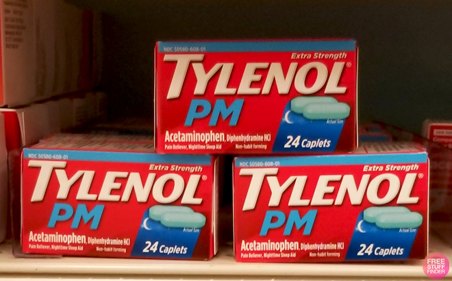 Tylenol PM Extra Strength 24 Count Caplets Boxes on a Shelf