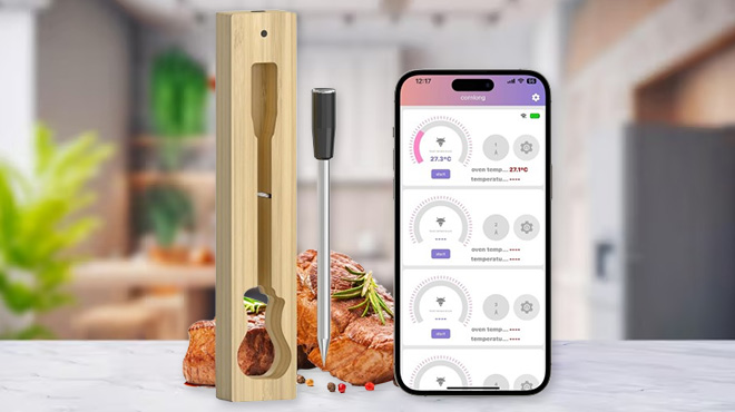 Uderlor Wireless Meat Thermometer on a Table