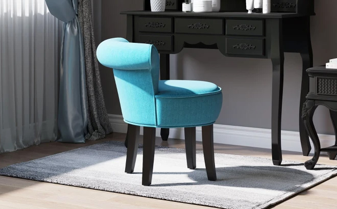 Upholstered Linen Vanity Stool