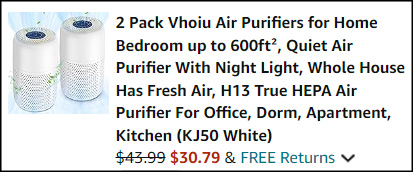 Vhoiu HEPA Air Purifiers 2 Pack Checkout Screenshot