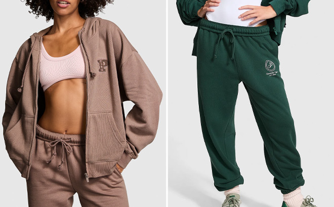 Victorias Secret PINK Ivy Fleece Campus Hoodie and Sweatpants