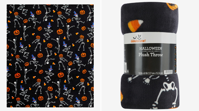 Way To Celebrate Halloween Skeletons Plush Throw