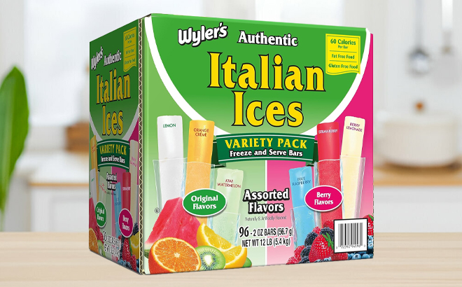 Wylers 96 Count Italian Ice Bars Box on a Table