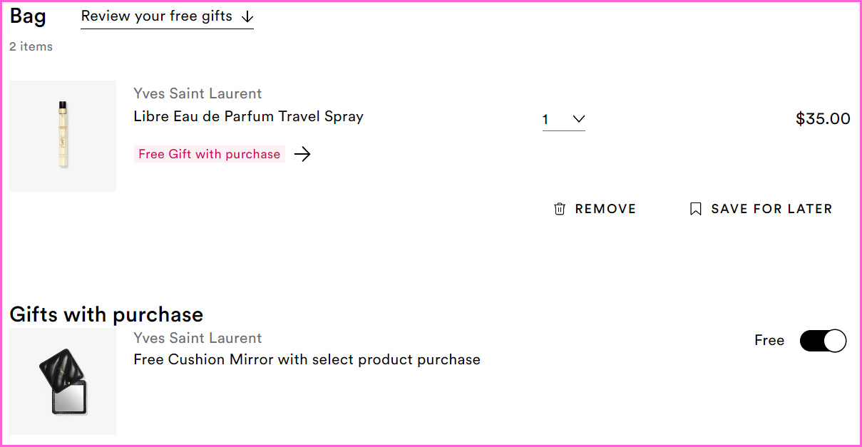 YSL Travel Spray With Gift at Checkout