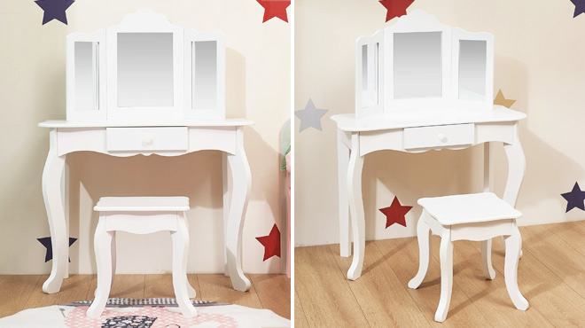 Your Zone Kids Makeup Vanity With Table and Stool Set