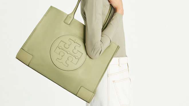 a Person Wearing Tory Burch Ella Tote Bag