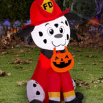 1 Haunted Living 3 5 Foot LED Firefighter Dalmation Dog Inflatable