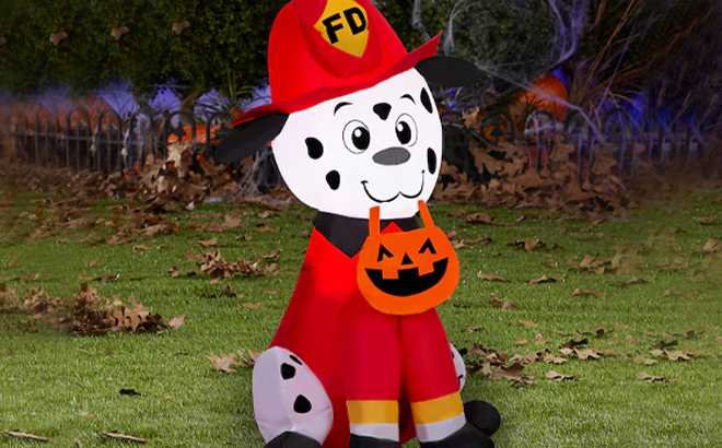 1 Haunted Living 3 5 Foot LED Firefighter Dalmation Dog Inflatable