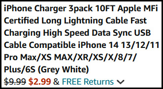 10 Foot iPhone Charger Lightning Cable Order Summary