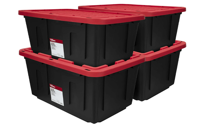 27 Gallon Stackable Snap Lid Plastic Storage Bin 4 Pack