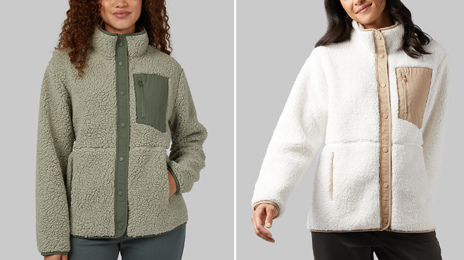 32 Degrees Womens Cozy Sherpa Snap Jacket