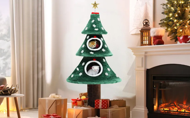 52 inch Christmas Cat Tree with 2 Cat Tower Houses