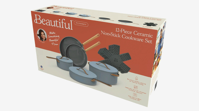 7 Beautiful by Drew Ceramic Non Stick Cookware Set 12 Piece